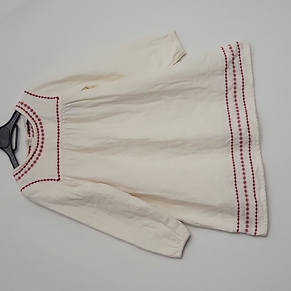 NWT H & M Cotton Embroidered Dress Girls 7-8 Years Ivory With Red